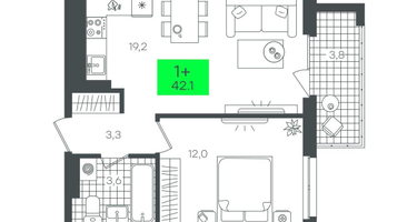 1-к. квартира, 42 м²