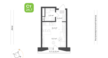 1-к. квартира, 24 м²