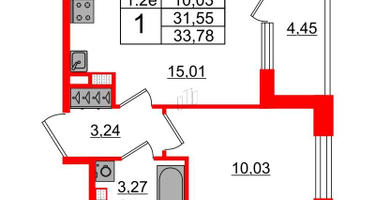 1-к. квартира, 31&nbsp;м²