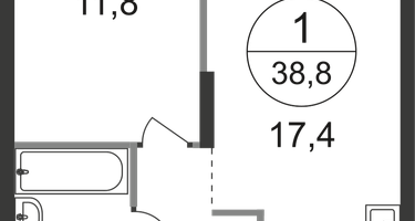 1-к. квартира, 38&nbsp;м²
