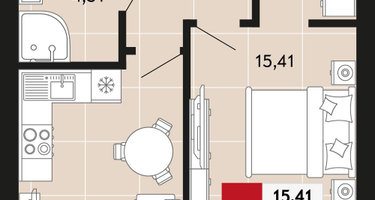 1-к. квартира, 41&nbsp;м²