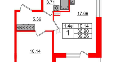 1-к. квартира, 36&nbsp;м²