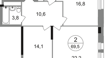 2-к. квартира, 69&nbsp;м²