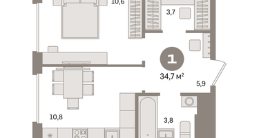 1-к. квартира, 34&nbsp;м²