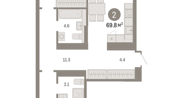 2-к. квартира, 69 м²