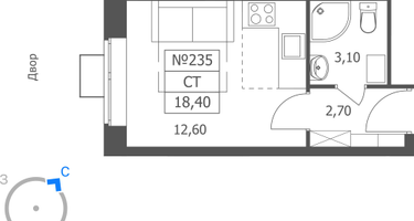 Студия, 18&nbsp;м²