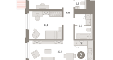 2-к. квартира, 74 м²