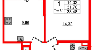1-к. квартира, 31 м²