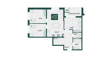 3-к. квартира, 81&nbsp;м²