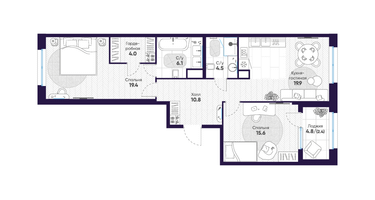 2-к. квартира, 82 м²