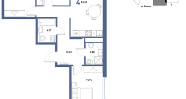 4-к. квартира, 83&nbsp;м²