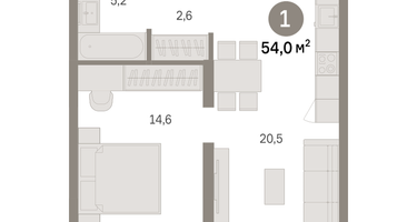 1-к. квартира, 54&nbsp;м²