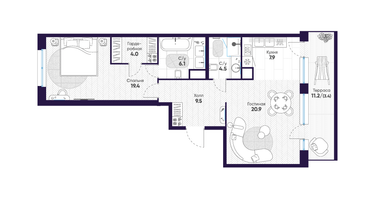 2-к. квартира, 75&nbsp;м²