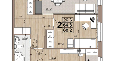 2-к. квартира, 68 м²