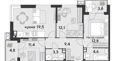 3-к. квартира, 82 м²