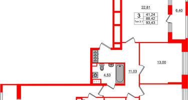 3-к. квартира, 88&nbsp;м²
