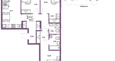 3-к. квартира, 87 м²