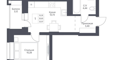 1-к. квартира, 33 м²