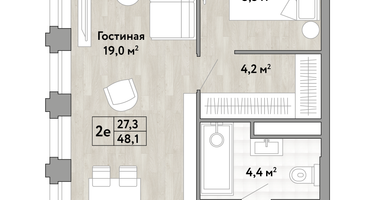 Студия, 48&nbsp;м²