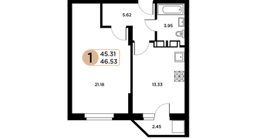 1-к. квартира, 47&nbsp;м²
