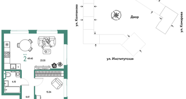 Студия, 49 м²