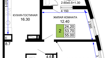 2-к. квартира, 55&nbsp;м²