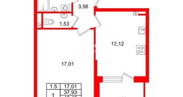 1-к. квартира, 37&nbsp;м²