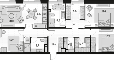 4-к. квартира, 118&nbsp;м²