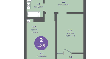 2-к. квартира, 42 м²
