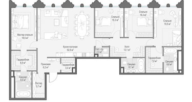 4-к. квартира, 190 м²