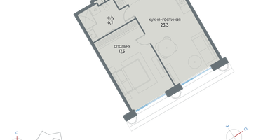 1-к. квартира, 50&nbsp;м²