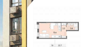 Студия, 22 м²