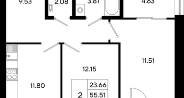 2-к. квартира, 56 м²