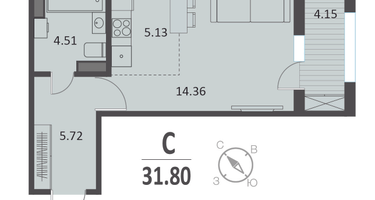 Студия, 31 м²