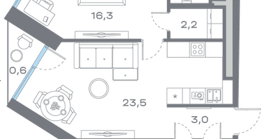 1-к. квартира, 52 м²