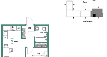2-к. квартира, 38&nbsp;м²