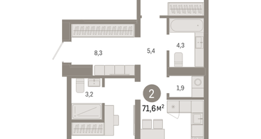 2-к. квартира, 71&nbsp;м²