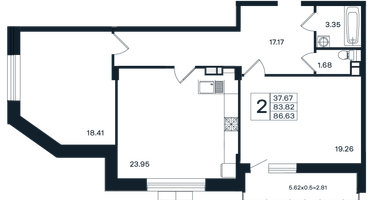 2-к. квартира, 86&nbsp;м²