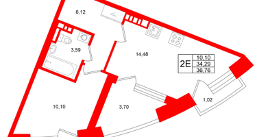 1-к. квартира, 34&nbsp;м²
