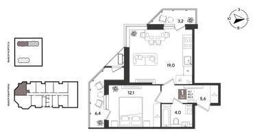 1-к. квартира, 49&nbsp;м²