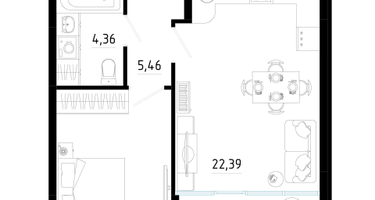 1-к. квартира, 46&nbsp;м²