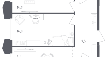 Студия, 58&nbsp;м²