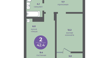 2-к. квартира, 42&nbsp;м²