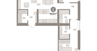 2-к. квартира, 90&nbsp;м²