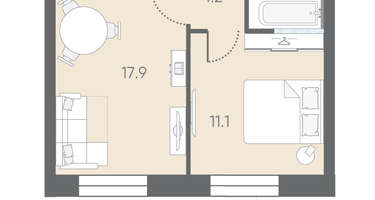 1-к. квартира, 37&nbsp;м²