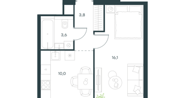 1-к. квартира, 33&nbsp;м²