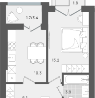 1-к. квартира, 35&nbsp;м²