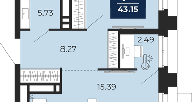 1-к. квартира, 43&nbsp;м²