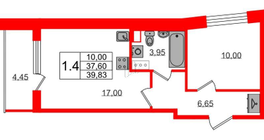 1-к. квартира, 37&nbsp;м²