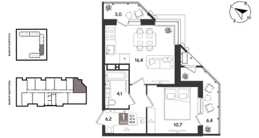 1-к. квартира, 46&nbsp;м²